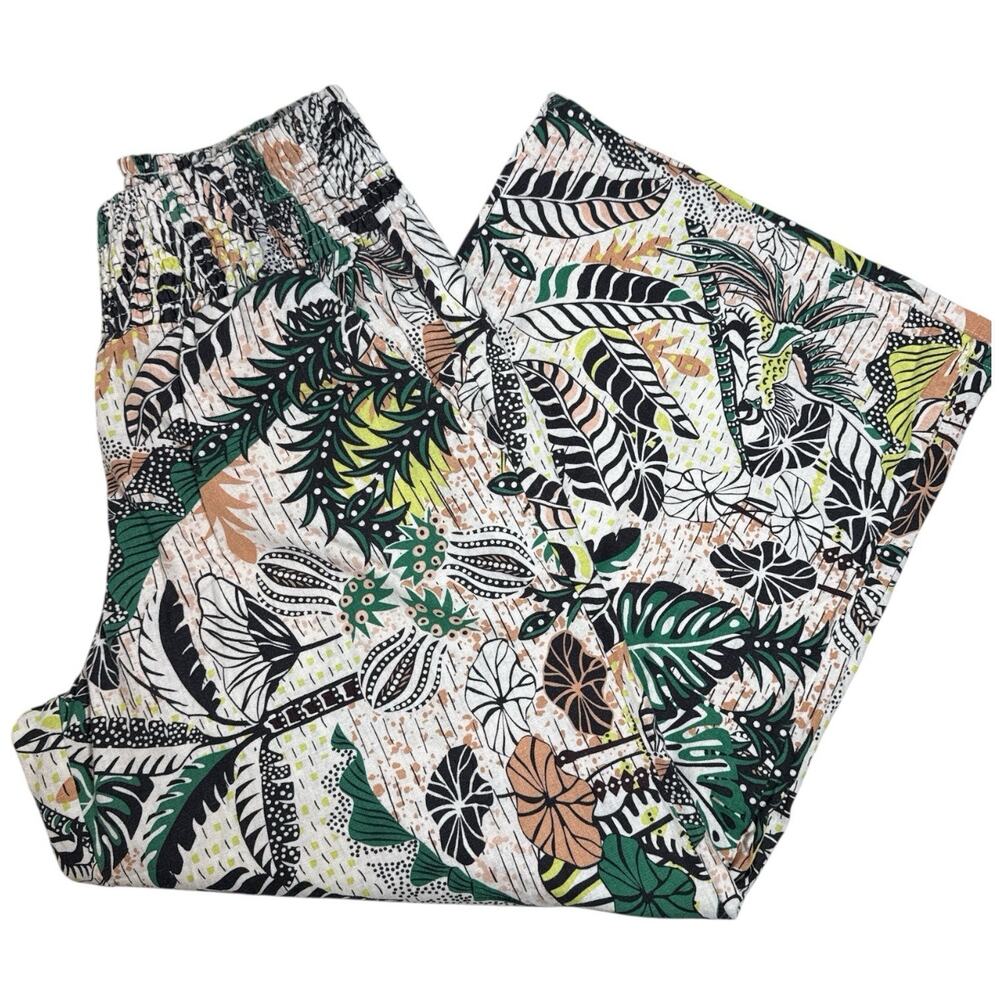 Tahari Wide Leg Tropical Print Linen Blend Pants Size M | Resort Style